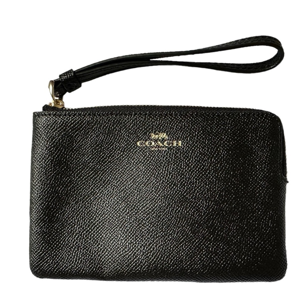 Coach black mini zip wristlet wallet purse EUC